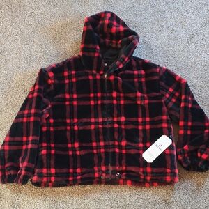 I Believe Red Black Plaid  Hooded Jacket Shirt Full Zip Women’s 3X NWT